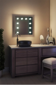 Зеркало в ванную комнату с подсветкой лампочками Ария 50х50 см